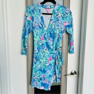 Lilly Pulitzer Karlie Wrap Romper Blue Celestial Seas Womens Medium Coastal